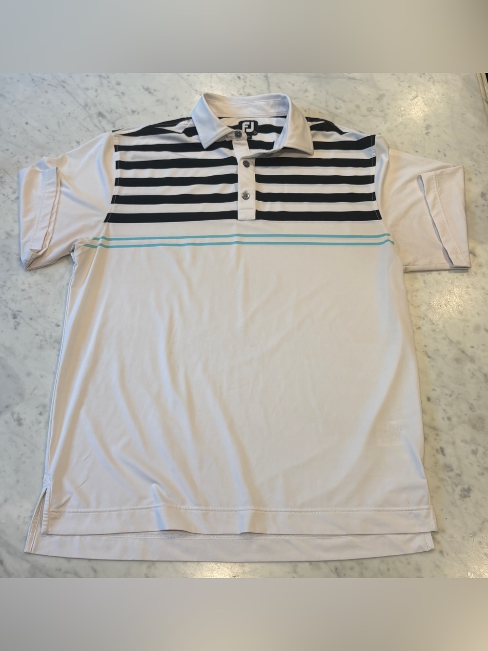 FootJoy Pro Dry Performance Polo, white,Turquoise, Black, size Large, EUC!